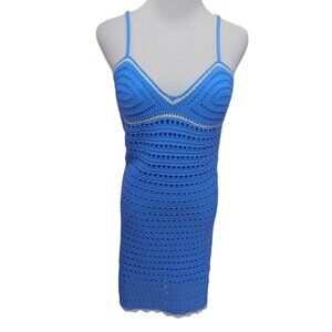 Willow & Wind Blue Crochet Mini Dress With Spaghetti Straps & Lining Size S